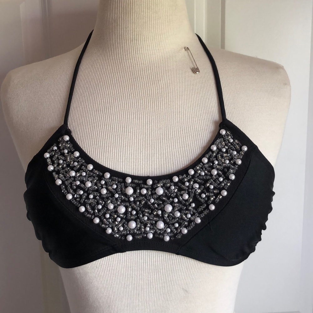 Black embroidered bikini top